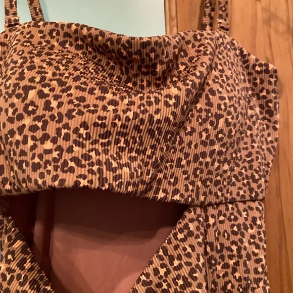 Aerie Brown Leopard Print One Piece Swimsuit with Midriff Cutout - Picture 2 of 10